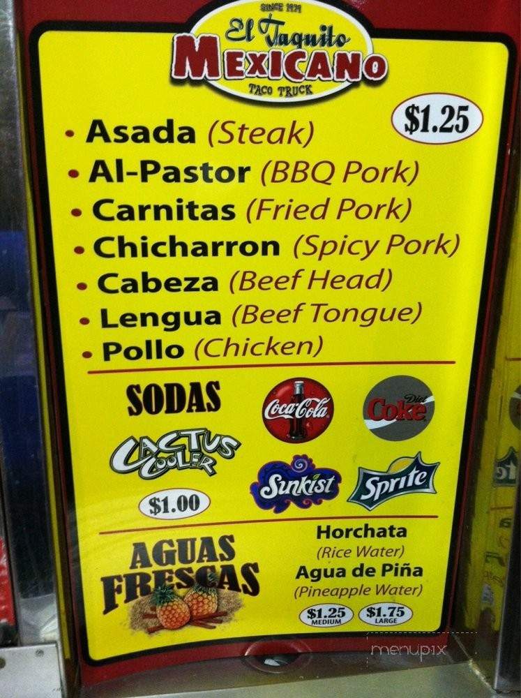 El Taquito Mexicano Truck - Pasadena, CA menu_pic
