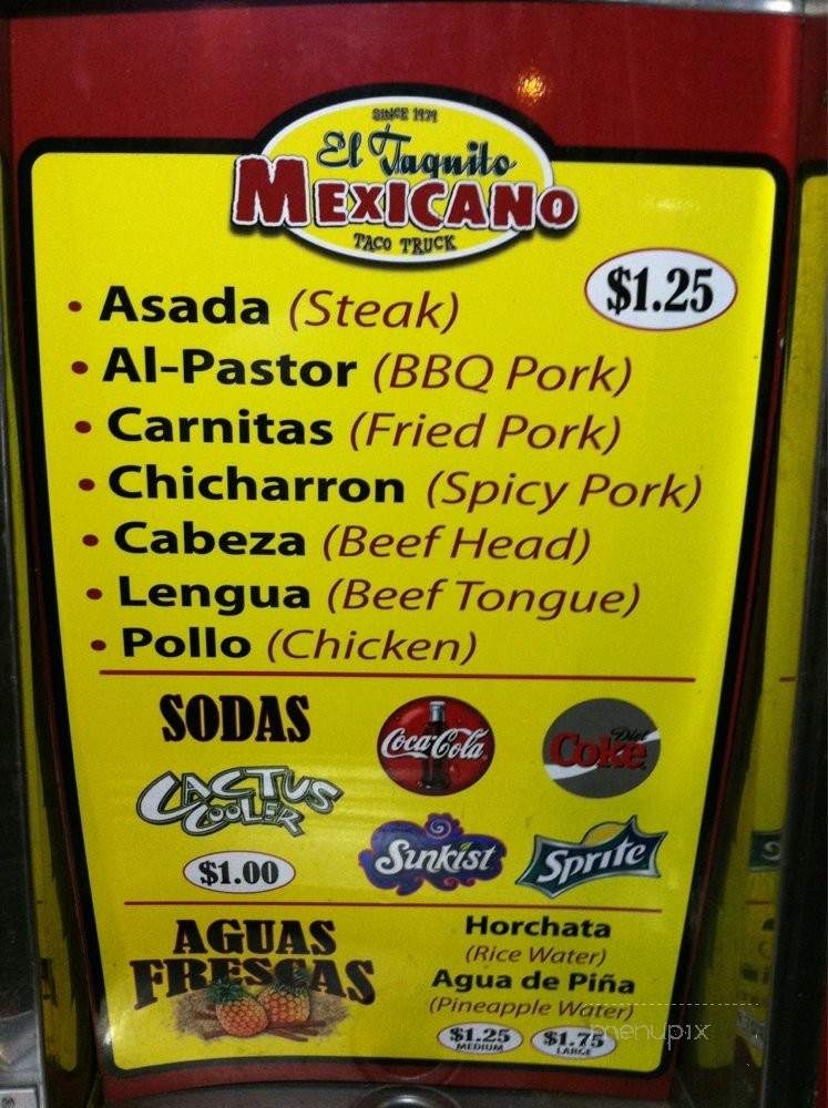 El Taquito Mexicano Truck - Pasadena, CA menu_pic