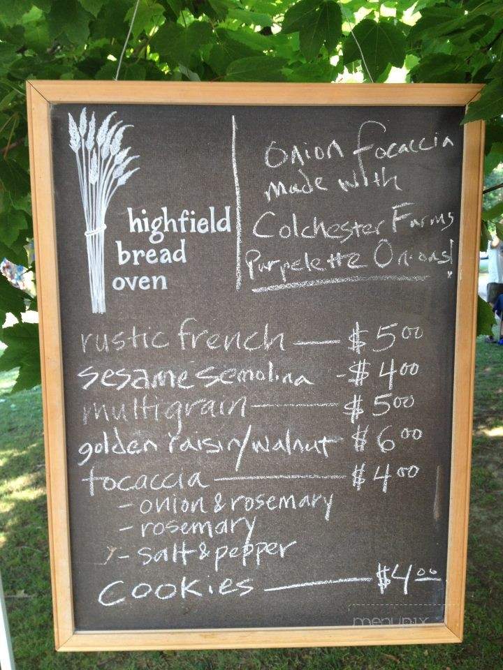Highfield Bread Oven - Chestertown, MD menu_pic
