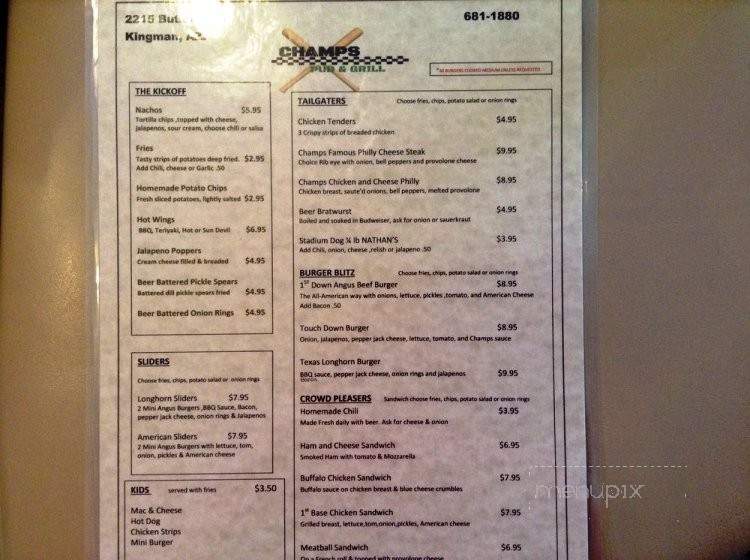Champs Pub and Grill - Kingman, AZ menu_pic