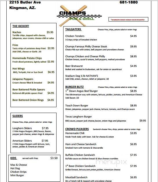 Champs Pub and Grill - Kingman, AZ menu_pic