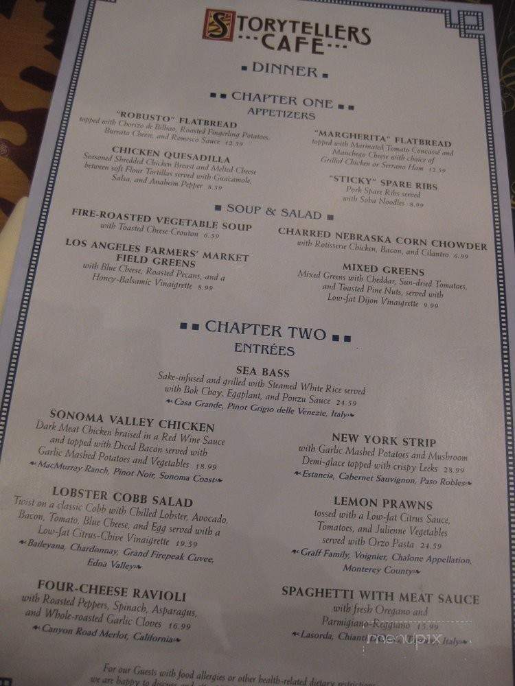 Storytellers Cafe - Anaheim, CA menu_pic