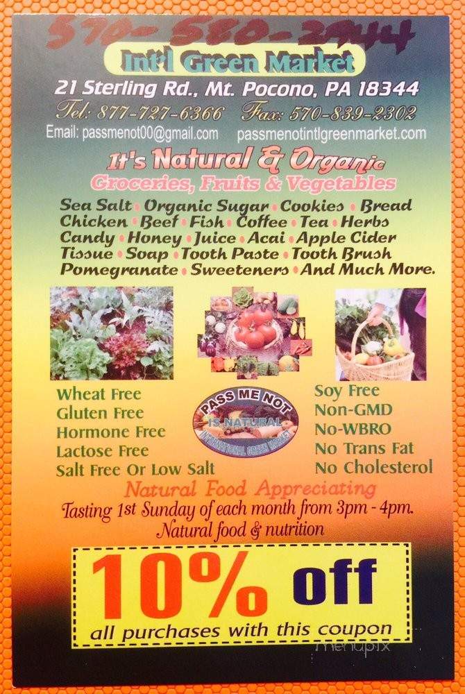 Pass Me Not International Green Market - Mount Pocono, PA menu_pic