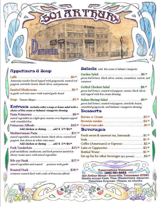 501 Arthur Street - Knoxville, TN menu_pic