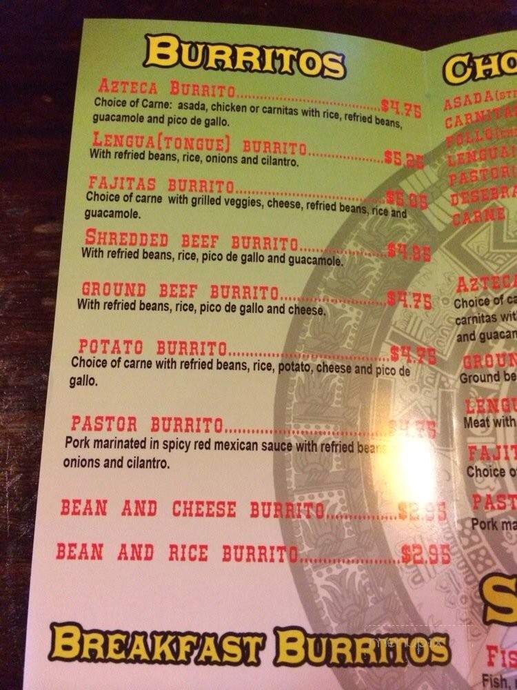 El Burrito Azteca - Portland, OR menu_pic