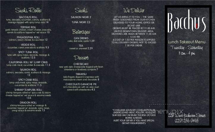 Bacchus Wine Bar - Thomasville, GA menu_pic