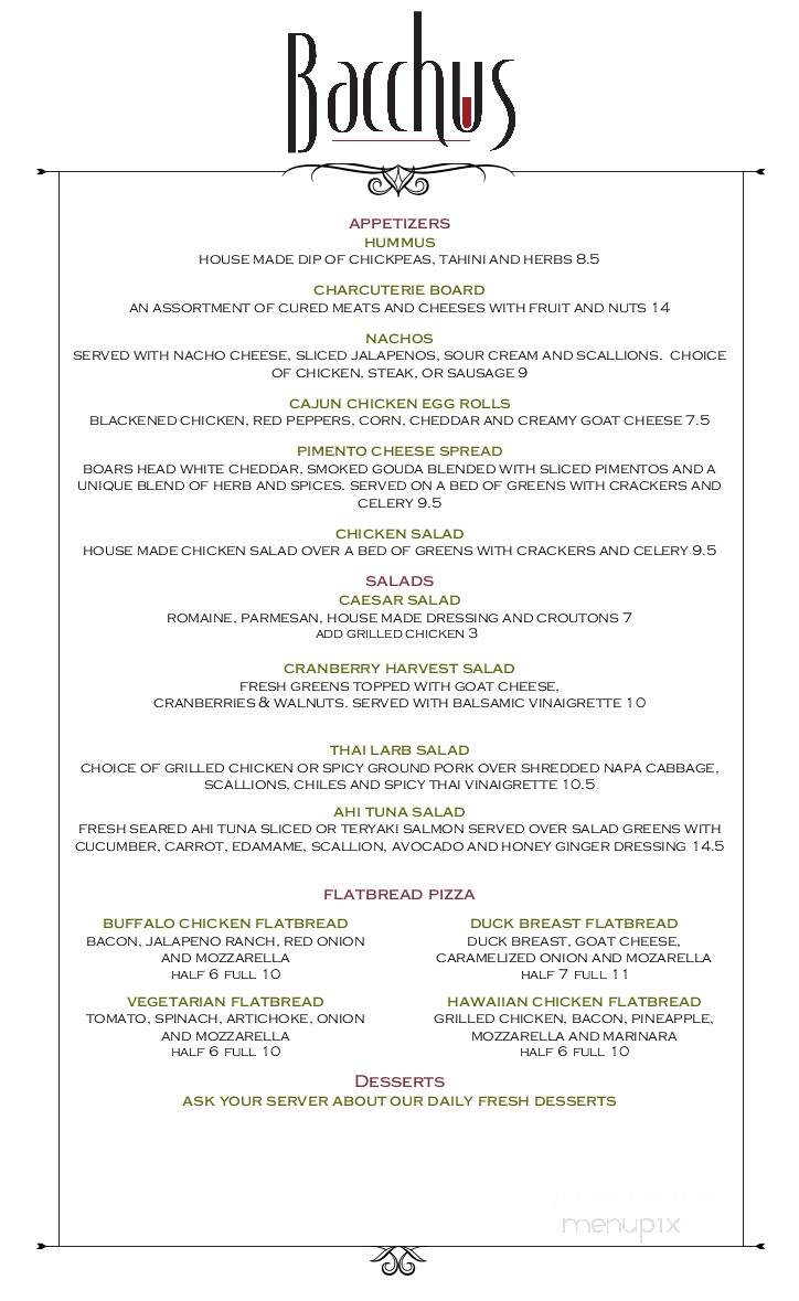 Bacchus Wine Bar - Thomasville, GA menu_pic