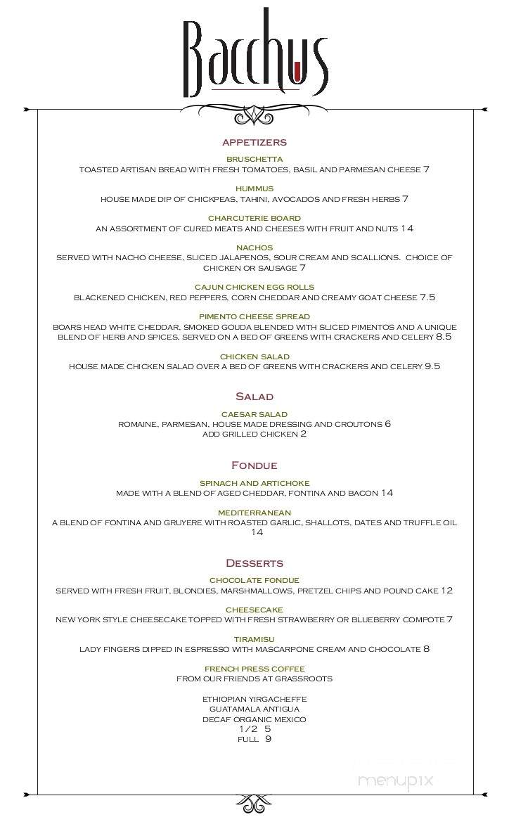 Bacchus Wine Bar - Thomasville, GA menu_pic