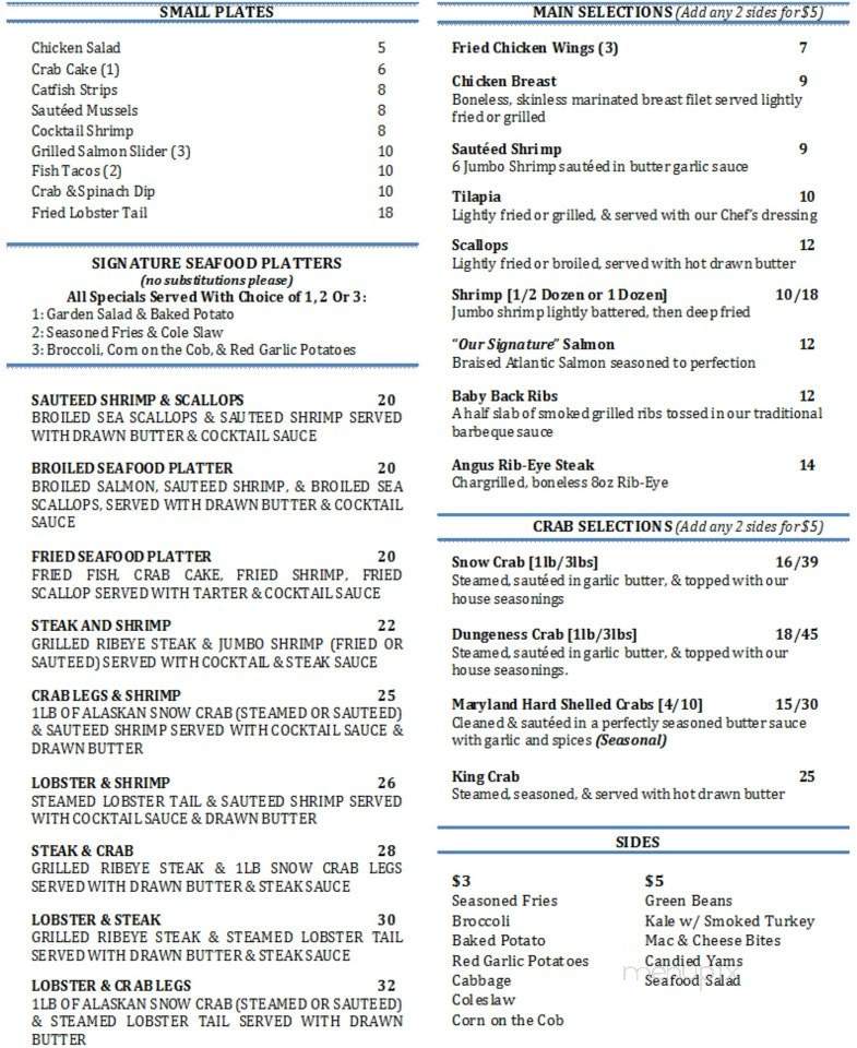 Baltimore Crab & Seafood - Atlanta, GA menu_pic