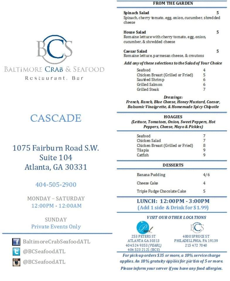 Baltimore Crab & Seafood - Atlanta, GA menu_pic