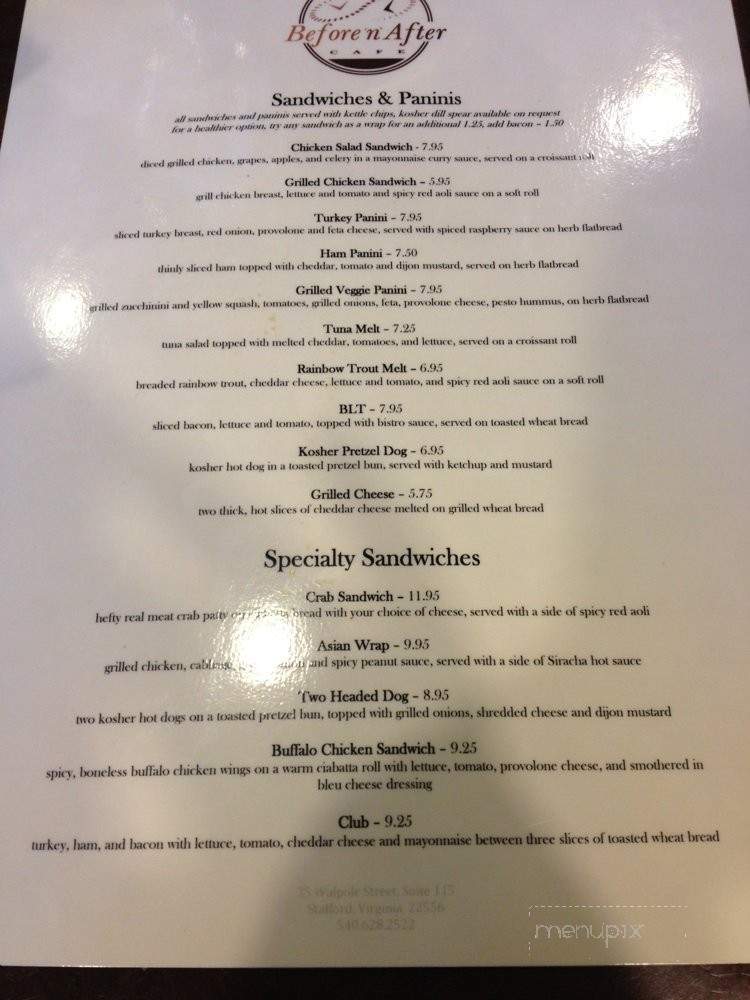 Before 'n' After Cafe - Stafford, VA menu_pic