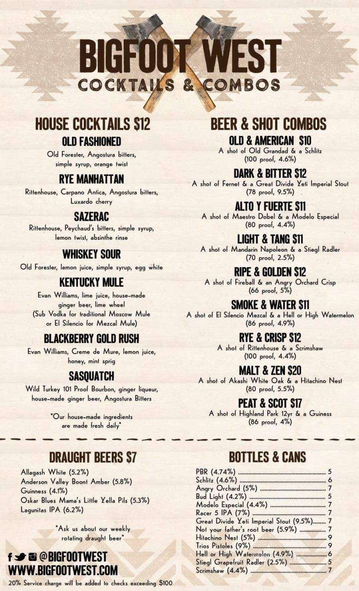 Bigfoot West - Los Angeles, CA menu_pic