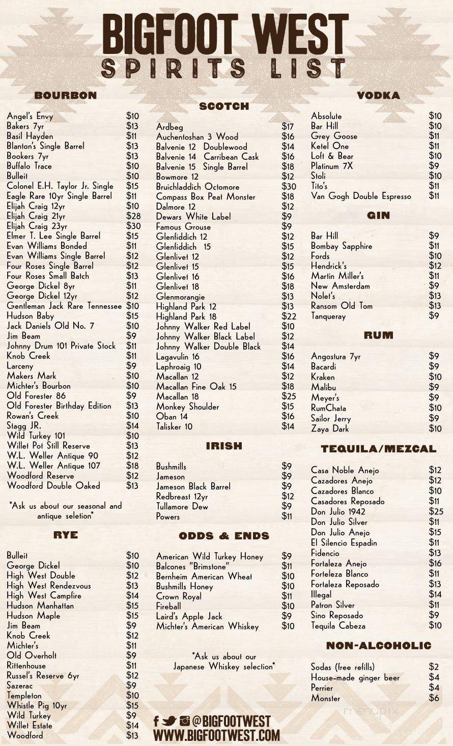 Bigfoot West - Los Angeles, CA menu_pic