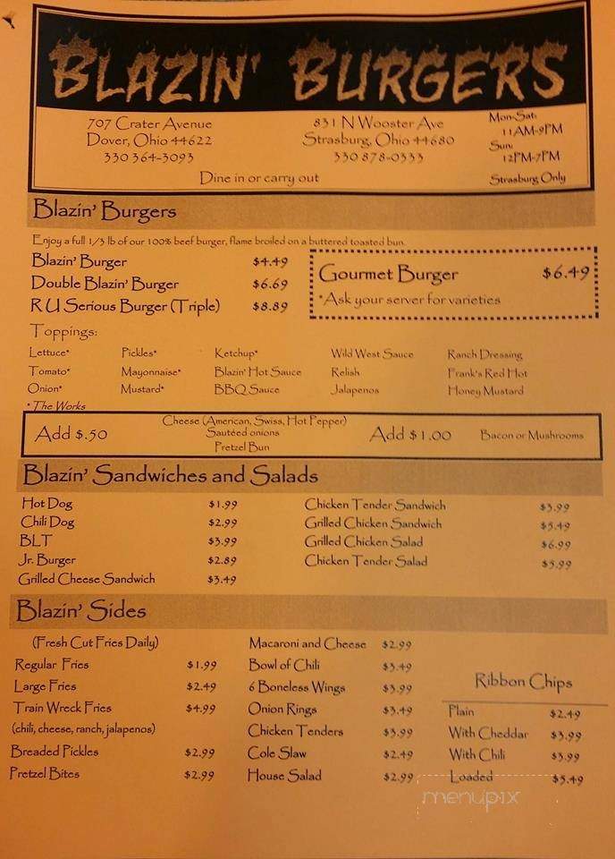 Blazin Burgers - Strasburg, OH menu_pic