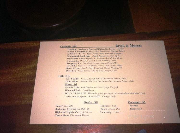 Brick & Mortar - Cambridge, MA menu_pic