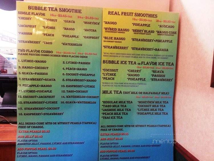 Bubble Tea Fusion - Milwaukee, WI menu_pic