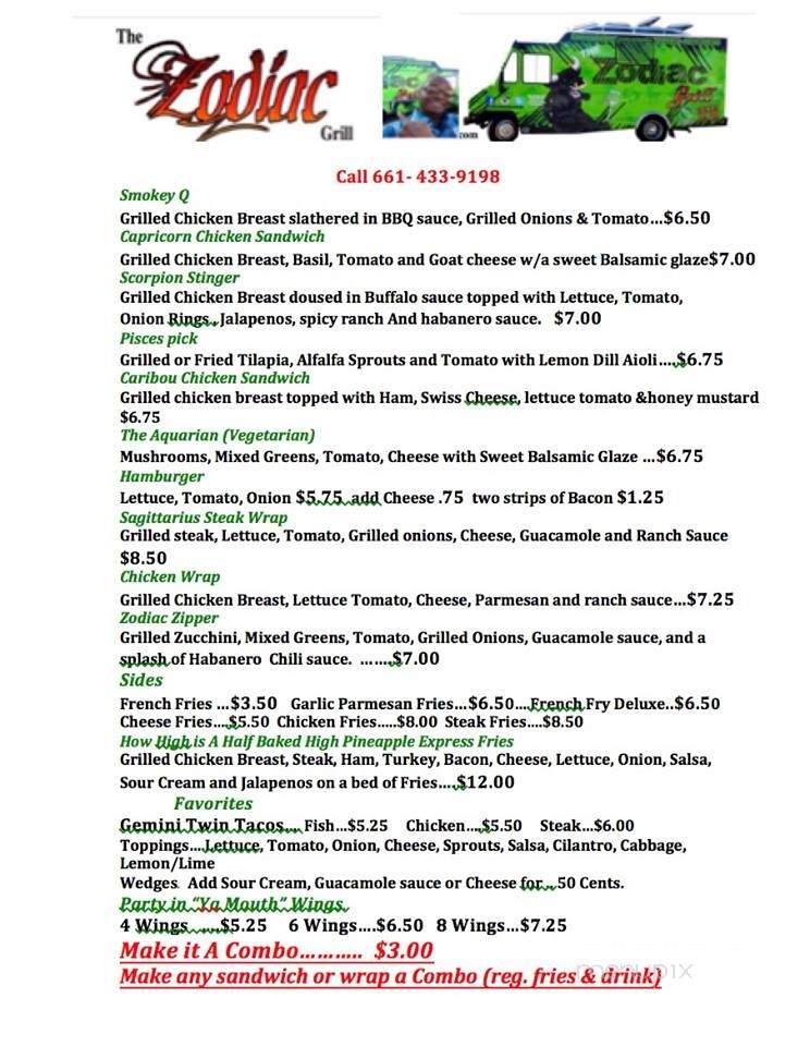 Zodiac Grill - Lancaster, CA menu_pic