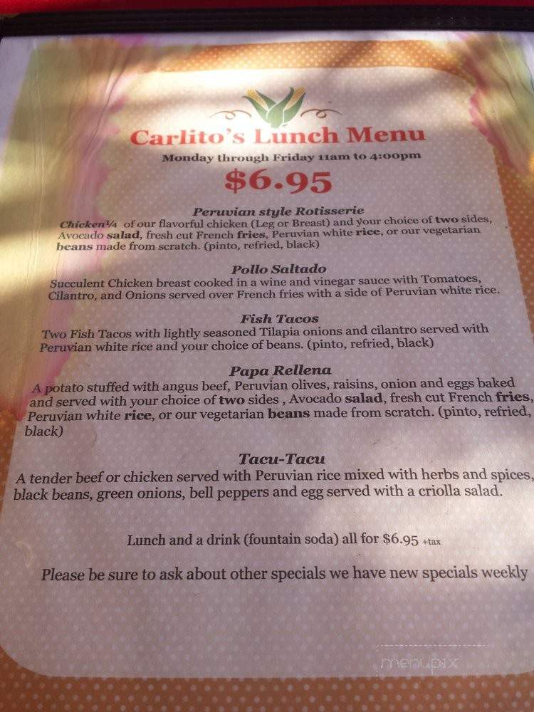 Carlito's Chicken - San Jose, CA menu_pic