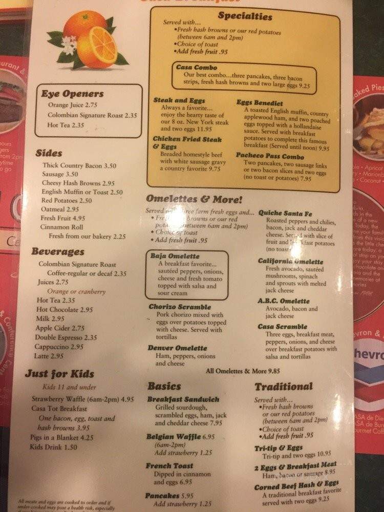 Casa De Restaurant - Hollister, CA menu_pic