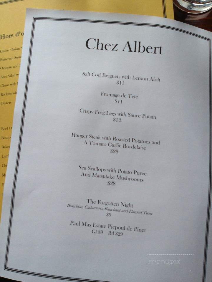 Chez Albert - Amherst, MA menu_pic