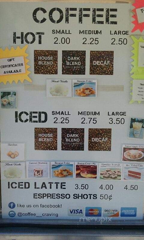Coffee Craving - Lee, NH menu_pic