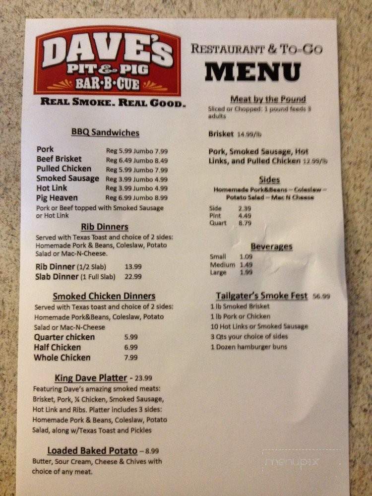 Dave's Pit & Pig BBQ - New Port Richey, FL menu_pic