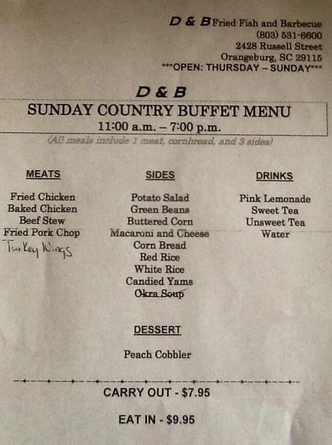 D & B Fried Fish & Barbecue - Orangeburg, SC menu_pic