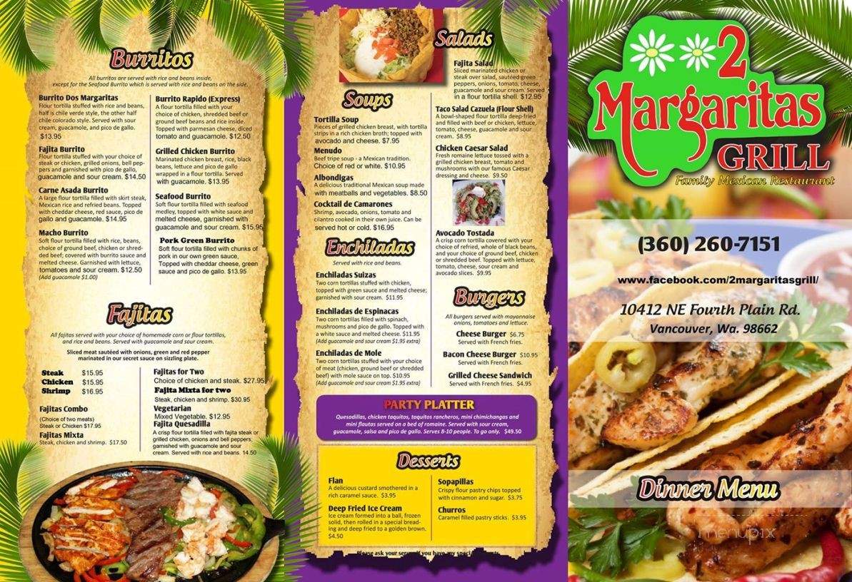 2 Margaritas Grill - Vancouver, WA menu_pic