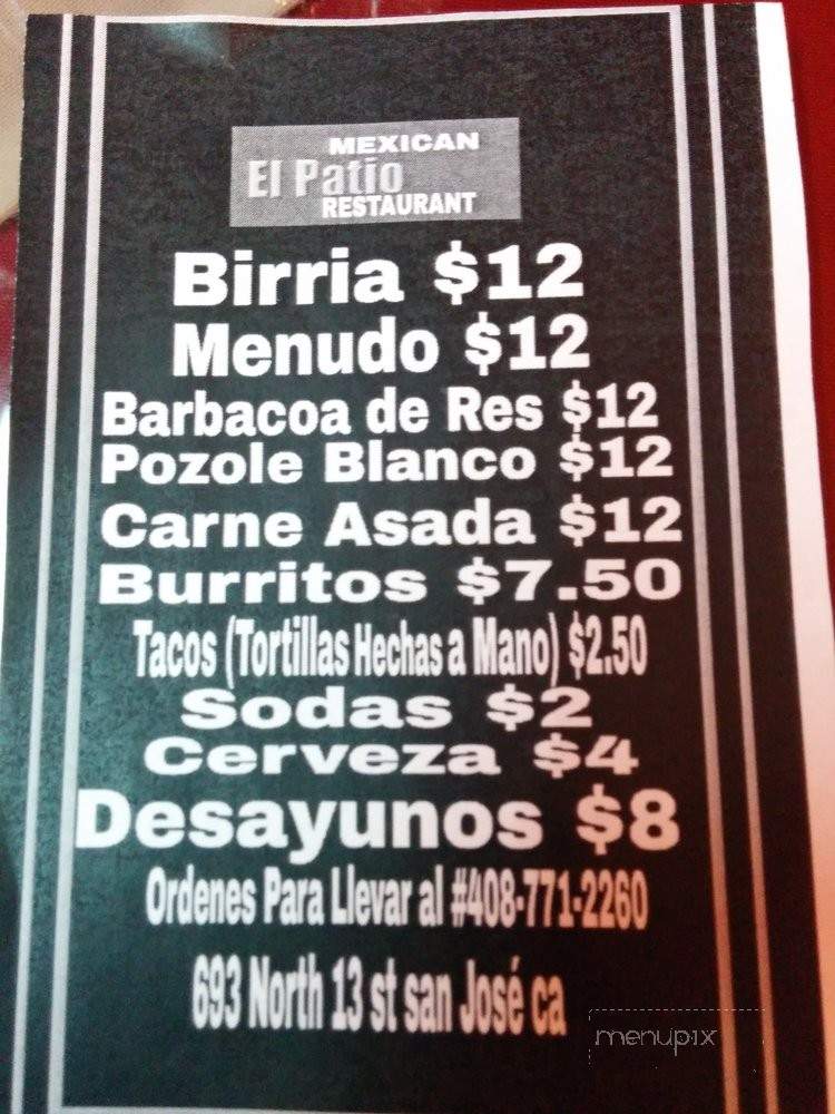 El Patio Mexican Birrieria - San Jose, CA menu_pic
