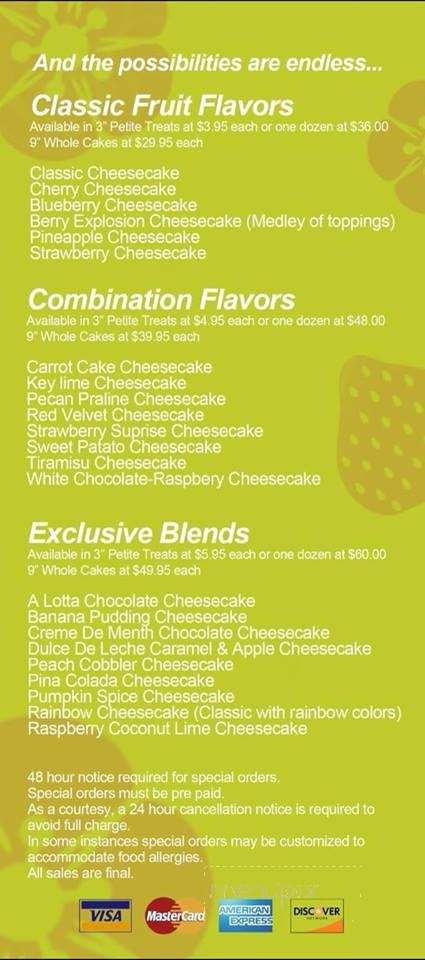 Farrar's Fine Cheesecake - Charlotte, NC menu_pic