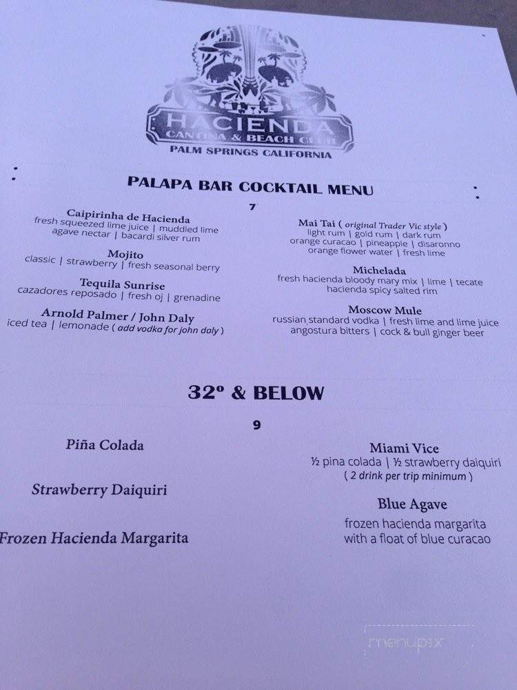 Hacienda Cantina & Beach Club - Palm Springs, CA menu_pic