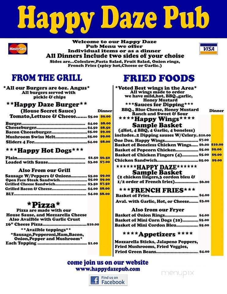 Happy Daze Pub - Granville, NY menu_pic