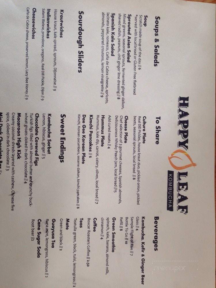 Happy Leaf Kombucha - Denver, CO menu_pic