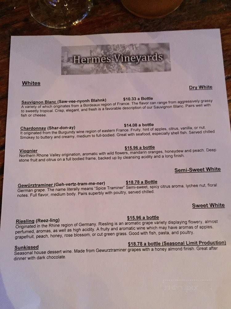 Hermes Vineyards - Sandusky, OH menu_pic