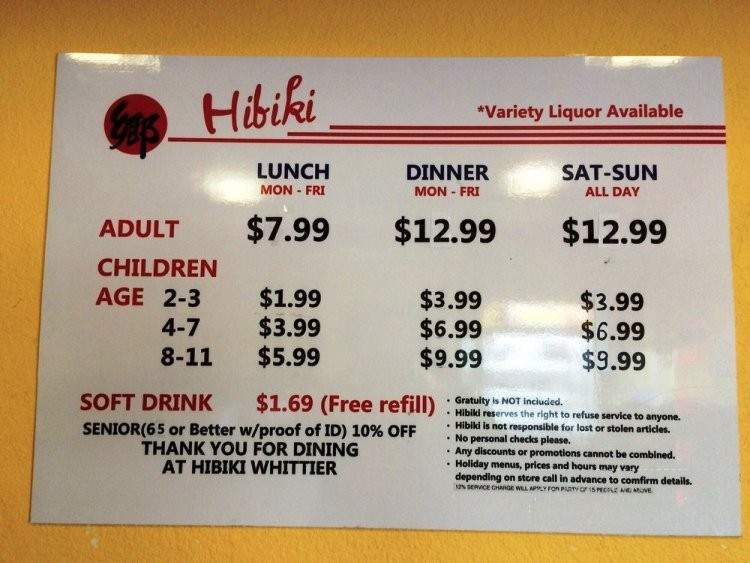 Hibiki Seafood Buffet - Whittier, CA menu_pic