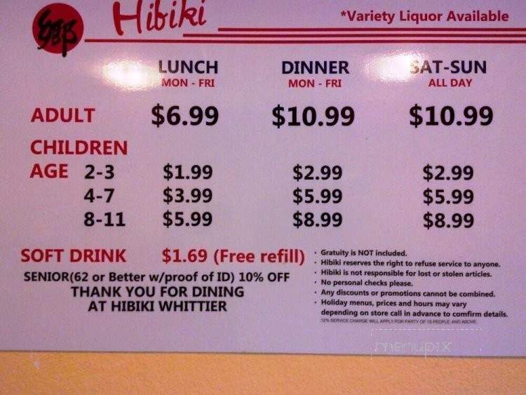 Hibiki Seafood Buffet - Whittier, CA menu_pic