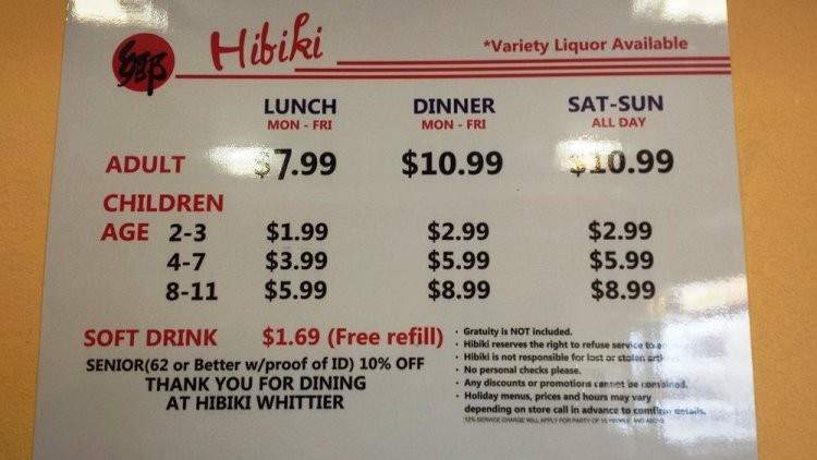 Hibiki Seafood Buffet - Whittier, CA menu_pic