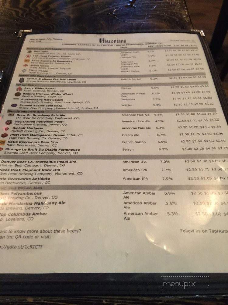 Historians Ale House - Denver, CO menu_pic
