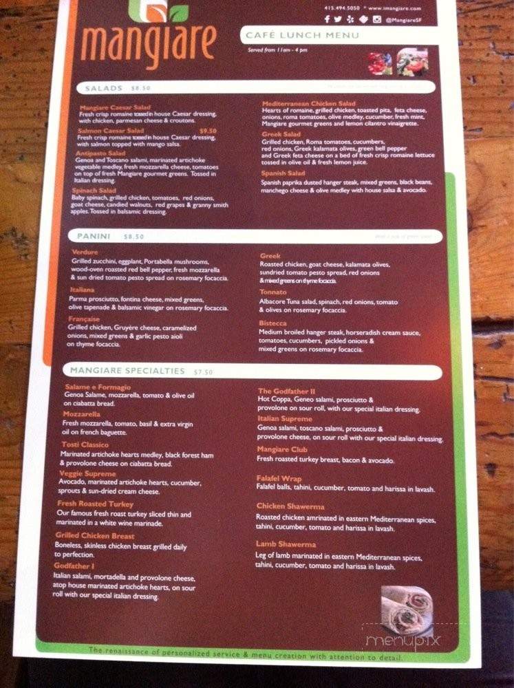 Mangiare - San Francisco, CA menu_pic