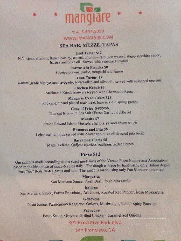 Mangiare - San Francisco, CA menu_pic