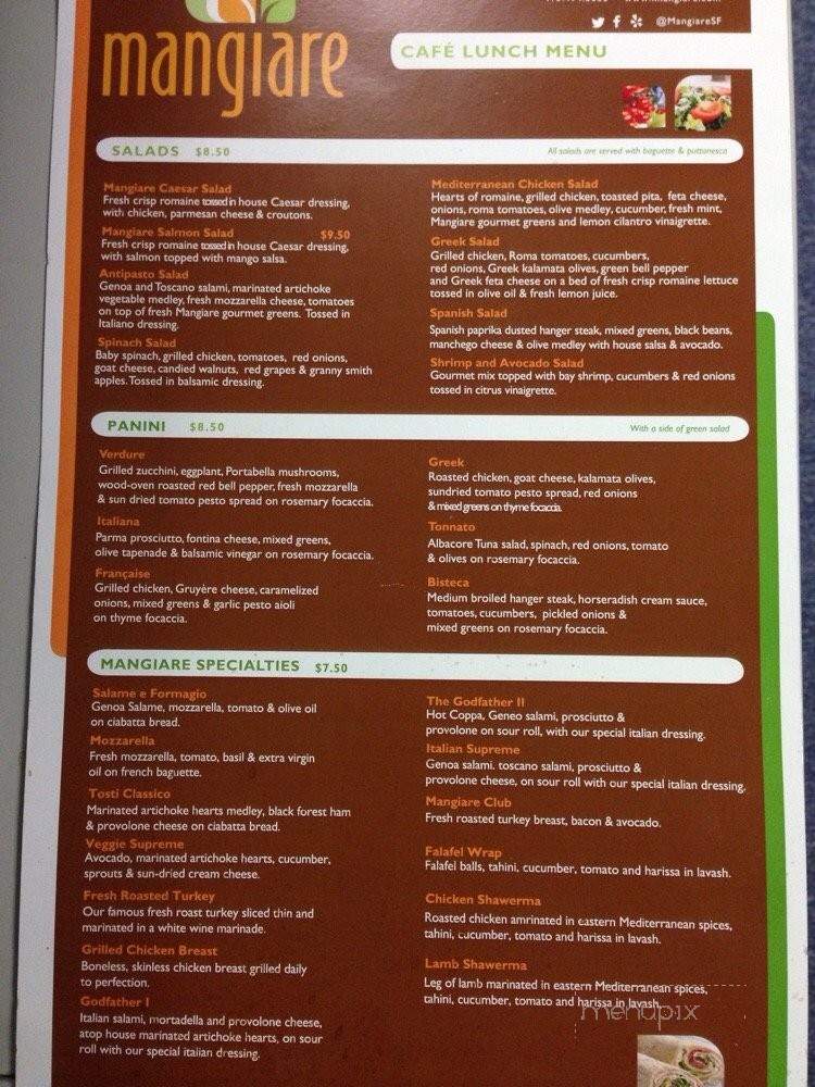 Mangiare - San Francisco, CA menu_pic