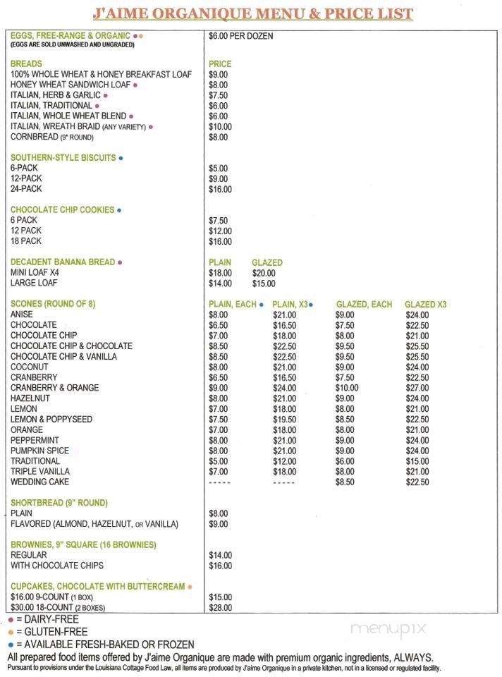 J'aime Organique - Mandeville, LA menu_pic