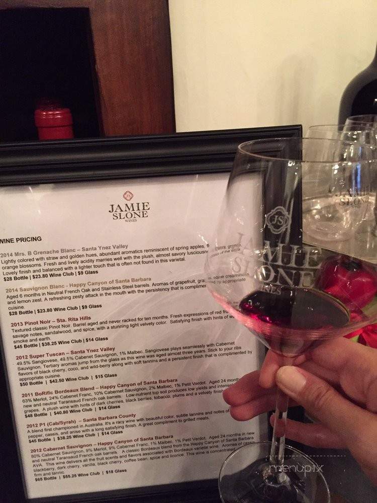 Jamie Slone Wines Tasting Room - Santa Barbara, CA menu_pic
