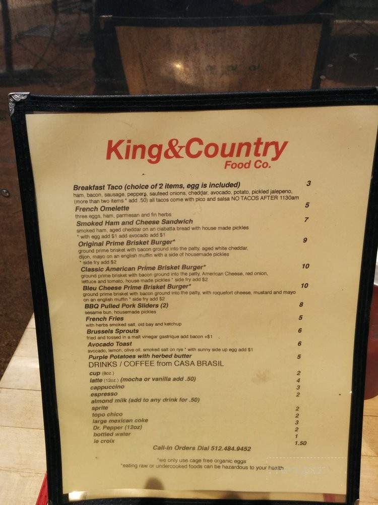 King & Country Food Co - Austin, TX menu_pic