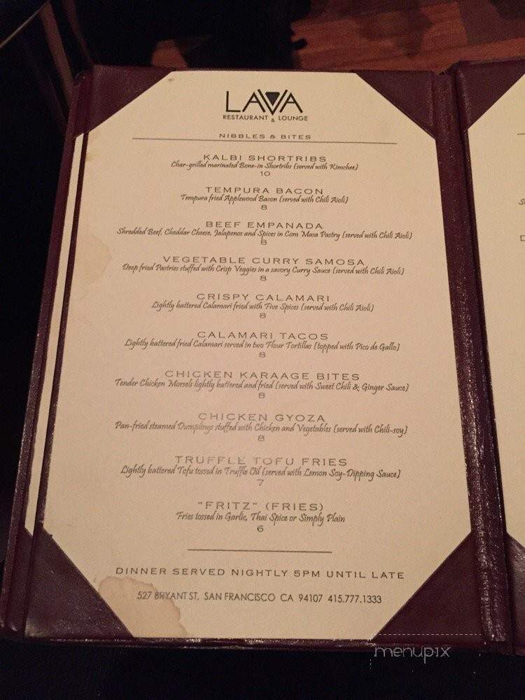 Lava Lounge - San Francisco, CA menu_pic