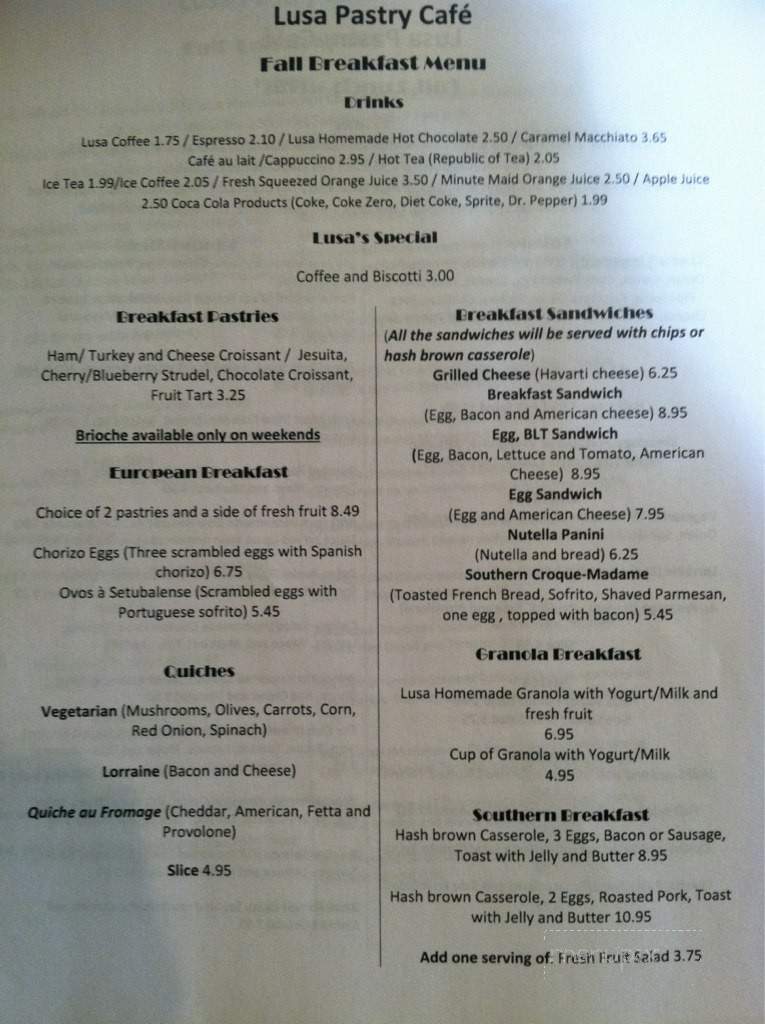 Lusa Bakery & Cafe - Oxford, MS menu_pic