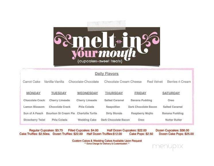 Melt-In Your Mouth Cupcakes - Charlotte, NC menu_pic