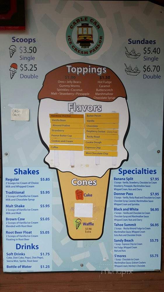 Mourelatos Cable Car Ice Cream Parlor - Tahoe Vista, CA menu_pic