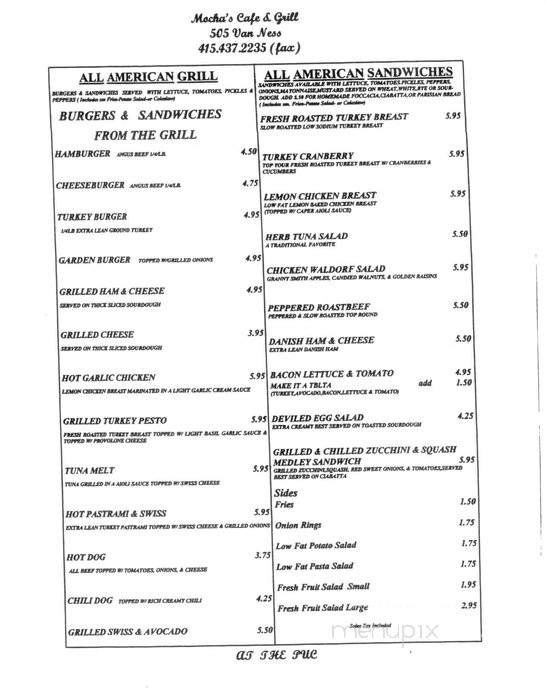 Mocha's Cafe & Grill - San Francisco, CA menu_pic