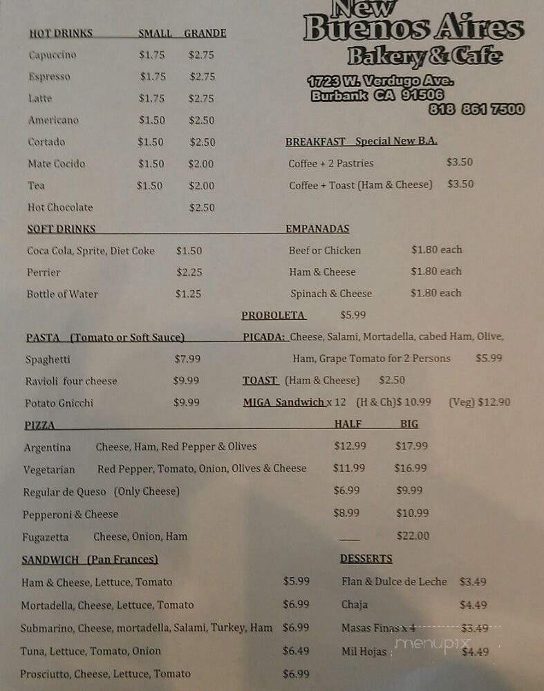 New Buenos Aires - Burbank, CA menu_pic
